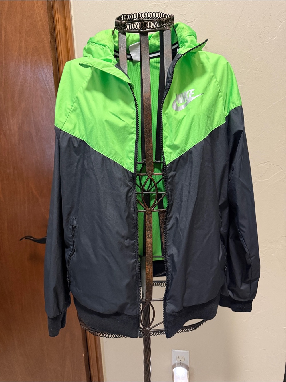 Nike Kids Neon Green and Black Hooded Windbreaker Jacket